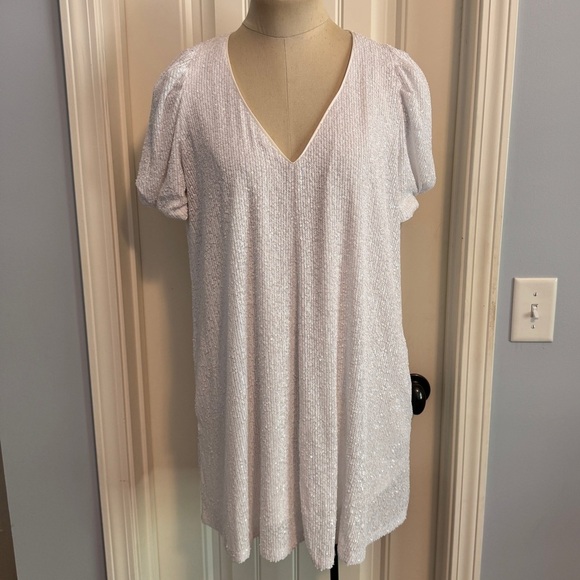 Muche Et Mouchette OS White Sequin Mini Dress ~ Cocktail Party Holiday Festive - Picture 1 of 7
